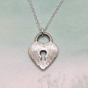 Keyhole in Heart Padlock Brushed Silver Necklace